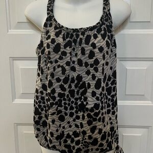 Y2K black and gray leopard print tank top with an adjustable cinching bottom M